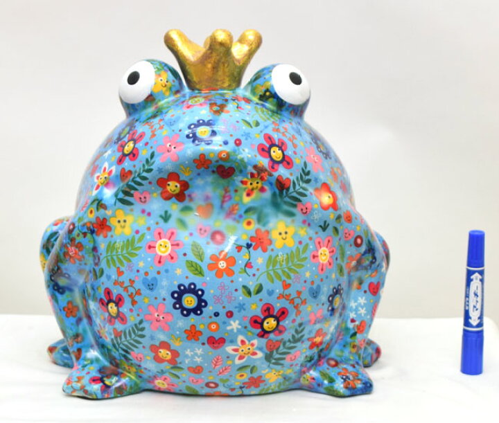 本日限定 10倍 ベルギー アート 大 フラワー カエル貯金箱 グラフィック 高さ25cm正規品 セラミック製