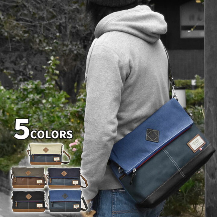 楽天市場 ショルダーバッグ メンズ 斜めがけ コットン Pu 切り替え 2way ショルダーバッグ 口折れショルダーバッグ レディース メンズ 通勤 通学 斜めがけバッグ 斜めがけ 肩掛け ショルダー バッグ ブタ鼻 ブラック 黒 R Rana ラナ