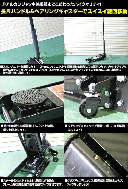 楽天市場 決算大放出 アルカン ジャッキ ガレージジャッキ 3 25トン 黒 Arcan 3 25t 低床 スチール製 油圧ジャッキ 油圧ガレージ ジャッキ フロアジャッキ ローダンウンジャッキ 大パワー 安定度抜群 工具 タイヤ交換 オイル交換 整備メンテナンス ウッドミッツ