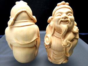 ●【財神 木彫り置物】高さ約83mm 財福をつかさどる神 木彫り 天然木観音彫刻シリーズ 風水やインテリアに