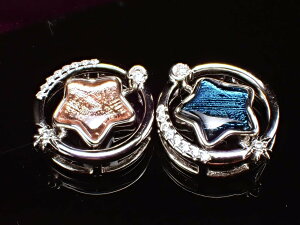 【激安宣言】【ギベオン(隕石)スター ペンダントトップ】 直径約13.2mm 1個売り SILVER925 ブルー&ピンクゴールド メテオライト ジルコニア付き【ナミビア・ハルダブ州産】【geki-met2F55】