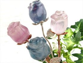 薔薇のつぼみ「愛の告白」選べる2種【マルチカラー フローライト 薔薇（ローズ）彫刻 置物】全長約15cm 1個売り 美と愛の象徴 美麗 天才・知性の石 薔薇 バラ カービング ピンクゴールド シルバー【アメリカ産】パワーストーン 天然石