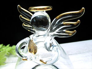 ディスプレイに最適!【クリスタルガラス 天使 ドーム型カバー】エンジェル ガラスカバー 金メッキ装飾 ミラー底付き 高さ 約12.2cm 幸福を運ぶ天使モチーフ インテリアや贈り物に【hos】