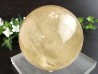 別格！透明 虹入り 4A【ゴールデン カルサイト 丸玉 台座付】直径93mm 重さ1179g 繁栄と成功の象徴 丸玉…