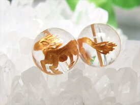【1粒売り】金塗り8ミリ珠 干支 午年【天然水晶 クリスタル 馬彫り】8mm 金塗り うま ウマ 午 ビーズ 飛翔 パワーストーン 天然石【ss-50】
