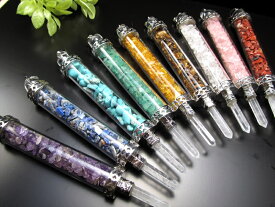 選べる9種類【さざれ入り マジックワンド型 ペンダントトップ】全長約130mm ローズクォーツ 水晶 アベンチュリン タイガーアイ シトリン タイガーアイ シトリン ターコイズ レッドジャスパー ラピスラズリ アメジスト パワーストーン 天然石