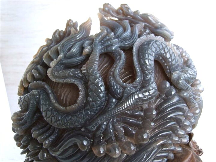 楽天市場】○至高の龍神彫刻 【笑口瑪瑙 玉持ち龍神 龍彫刻置物】重さ 