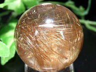 【店頭展示中】5A【束状 オレンジタイガータイチンルチル 水晶 丸玉 K9台座付き】φ32mm 50.4g 金運・運…