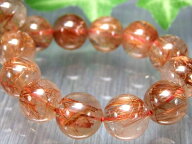希少な タイチン針 4A【 オレンジ ルチルクォーツ ブレスレット 】11mm-11.5mm×18珠 金運と活力の石 一…