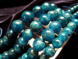 ●【6mm珠 濃色 ブルーアパタイト】一連 約38-40cm ネックレスなどに キャッツアイ効果のある珠も 燐灰石【ブラジル産】