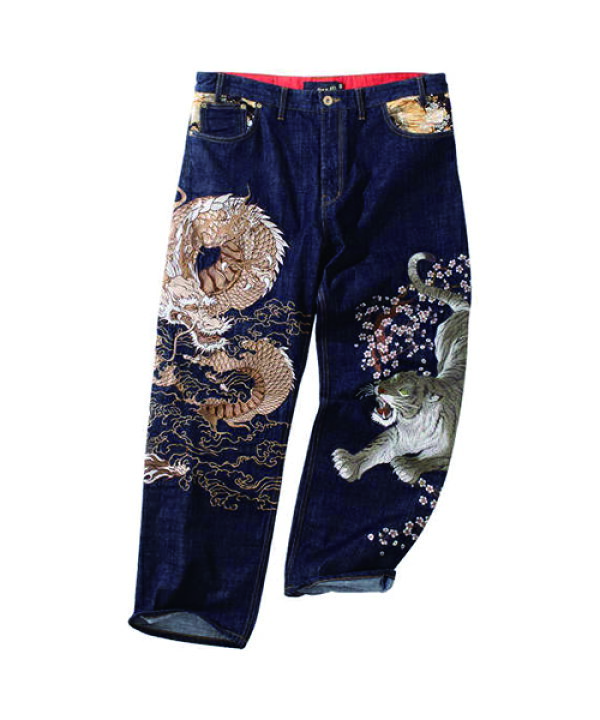 楽天市場】【大きいサイズ】龍虎刺繍デニムパンツ【絡繰魂(からくりた 