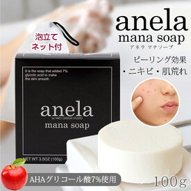 アネラ マナソープ 石鹸 100g 泡立てネット付送料無料 anela 女性 ニキビ レディース 肌荒れ 大人ニキビ 無添加 角質 ピーリング 角質 毛穴 石けん 爽やか 天然 レモングラス 香り
