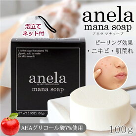 アネラ マナソープ 石鹸 100g 泡立てネット付送料無料 anela 女性 ニキビ レディース 肌荒れ 大人ニキビ 無添加 角質 ピーリング 角質 毛穴 石けん 爽やか 天然 レモングラス 香り