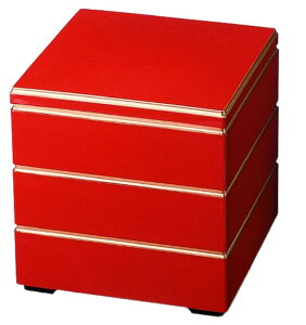 J-kitchens 重箱 3段 5寸 校倉 お重箱 朱渕金 15.1cm x 15.1cm x 15.7cm 日本製