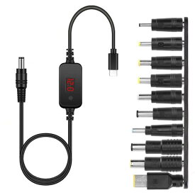 YACHUN USB C-DC PDアダプタケーブル 変換プラグ付き 5.5x2.5mm 1.2m 調整可能電圧 5V-9V-12V-15V-20V Type-C to DC電源ケーブル 5.5*3.0mm 、5.5*1.7mm 、4.0 * 1.7mm