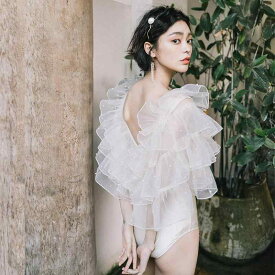 ビキニ　水着　レディース 少女と 猫 W 小粒 パール フェアリー スタイル お腹 カバー スリミング ワンピース セクシー バックレス 温泉 水着 女性用
