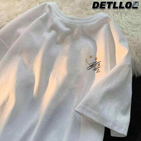 メンズ　ストリート　シャツ DETLLOE 夏用 綿 ゆったり 半袖 Tシャツ 男女兼用 カップル スタイル 大きいサイズ