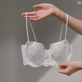 女性　下着　薄型 女性用 ホワイト 下着 薄型 ギャザー スパゲッティ ストラップ 大きい 胸 小さい レース ブラセット フレンチスタイル