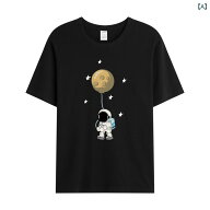 Tシャツ メンズ 夏 短袖 コットン ゆったり プルオーバー 宇宙飛行士 月柄 プリント カジュアル トップス…