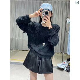 レディース 秋 丸首 長袖 フリンジ タッセル ニット セーター 単色 無地 プルオーバー トップス 高級感 カジュアル 普段使い 柔らかい 編み込み 伸縮性 ゆったりシルエット