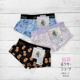 送料無料｜見える福袋　ショーツ　3枚セット｜ボックス ｜ボクサーパンツ｜一分丈　M/L/LL　3670 ｜レディース　インナー　LULU MOANA