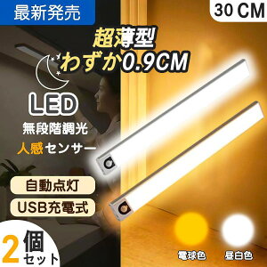 センサーライト(2個セット) 室内 屋外 玄関 人感 LED 充電式 明暗 人感センサー 自動点灯 明るい フットライト 足元灯 小型 クローゼット 廊下 長さ30cm