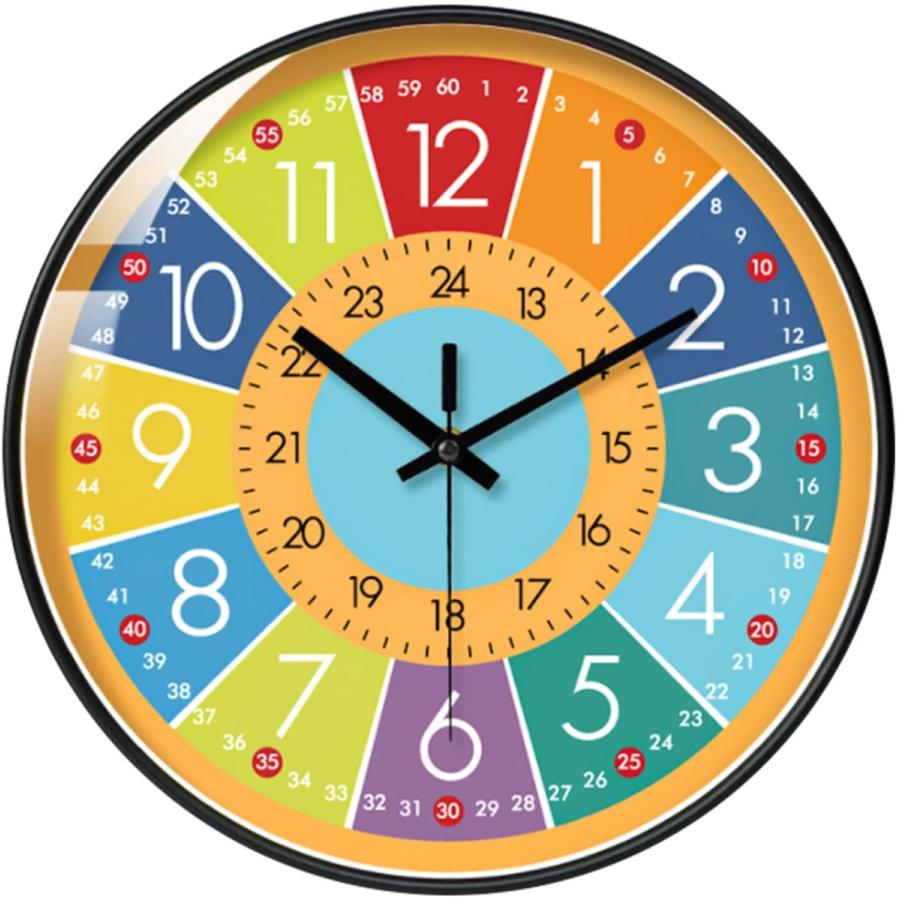 チープ 壁掛け時計 子供 部屋 知育時計 見やすい 24時間表示 補助数字