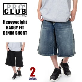 プロクラブ デニムショーツ メンズ 大きいサイズ PRO CLUB Heavyweight Baggy Fit Denim Short ヘビーウェイト デニム ハーフパンツ ショーツ バギーフィット パンツ ジーンズ Gパン ワイドパンツ 太め ゆったり USA ブランド インディゴ 黒 32PC0604