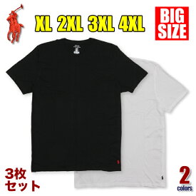 【ビッグサイズ】【3枚セット】【XL～4XL】ラルフローレン Tシャツ メンズ 大きいサイズ POLO RALPH LAUREN 半袖 無地 クルーネック ビッグサイズ ビッグシルエット ビッグTシャツ インナー アメカジ USA ブランド ファッション ホワイト 白 ブラック 黒 XL 2XL 3XL 4XL