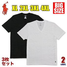 【ビッグサイズ】【3枚セット】【XL～4XL】ラルフローレン Vネック Tシャツ メンズ 大きいサイズ POLO RALPH LAUREN 半袖 無地 ビッグサイズ Tシャツ インナー 綿 コットン100％ アメカジ USA ブランド ファッション プレゼント 男性 白 黒 XL 2XL 3XL 4XL