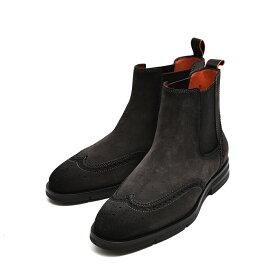 サントーニ Santoni スエード ブローグチェルシーブーツ サイドゴア シューズ ウィングチップ 秋冬 メンズ グレイッシュ ブラウン グッドイヤーウェルト製法 イタリア ブランド MADE IN ITALY