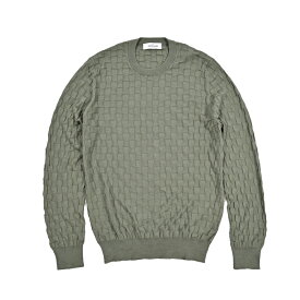 【半額以下】 グランサッソ GRAN SASSO 【2025年 春夏新作】 ニットセーター 長袖 クルーネック 春夏 秋 3シーズン メンズ コットン 100% バスケット編み グリーン イタリア ブランド MADE IN ITALY