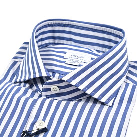 【秋冬先行セール】【P10倍】 オリアン ORIAN 【2025-26年 秋冬新作】 ドレスシャツ ワイシャツ ホリゾンタルカラー 長袖 メンズ Extra Slim Fit エクストラスリムフィット コットンストレッチ ストライプ ブルー イタリア ブランド MADE IN ITALY