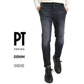 【P10倍】 ピーティートリノデニム PT TORINO DENIM 【2025-26年 秋冬新作】 INDIE インディー TAPERED テーパード デニムジーンズ デニスラ ストレッチパンツ メンズ コットン リヨセル ウォッシュドブラック MADE IN ITALY