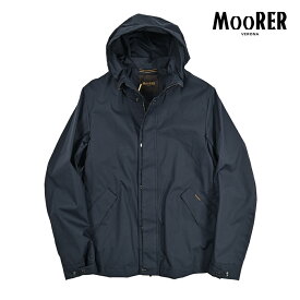【クーポンで半額】 ムーレー MOORER NED-TES フーディー ジップアップブルゾン マウンテンパーカー フライフロント 春夏 秋 3シーズン メンズ ライトアウター ACQUA PROOF 防水透湿 高機能コットン ネイビー イタリア ブランド MADE IN ITALY