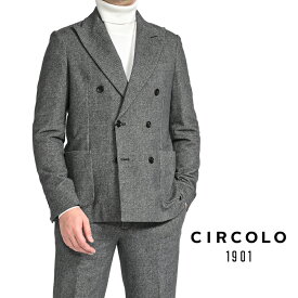 【スーパーSALE】 チルコロ 1901 CIRCOLO 1901 テーラードジャケット 6Bダブル スーパーストレッチ イージーブレザー 秋冬 メンズ コットンフリース グレンチェック グレー セットアップ可 イタリア ブランド