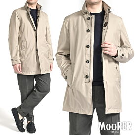 【春夏先行セール】【半額以下】 ムーレー MOORER DUCA-GF ダスターコート スタンドカラー レザートグル 収納可能フード付 春夏 秋 3シーズン メンズ ライトアウター ACQUA PROOF 防水透湿ポリエステル グレージュ イタリア ブランド MADE IN ITALY