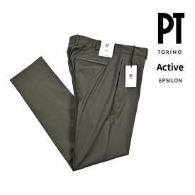 【新春初売り】【半額以下】 ピーティートリノ PT TORINO 【2025-26年 秋冬新作】 Active アクティブ EPSILON イプシロン スラックス ノータック パンツ 秋冬 春 3シーズン メンズ 高機能ウールストレッチ カーキグリーン