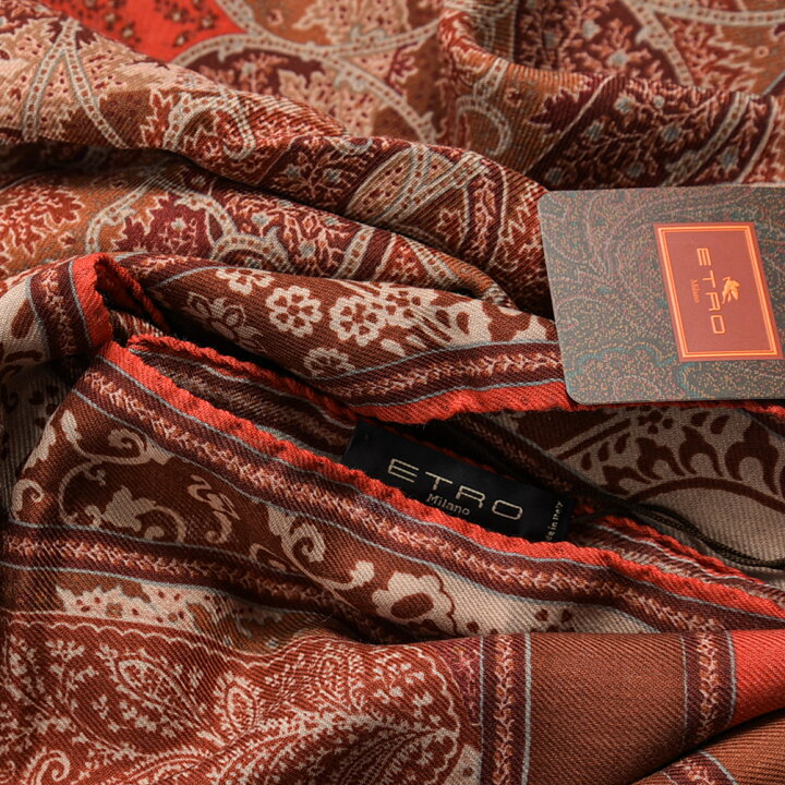 美品】ETRO スカーフ 特大 133×133 厚手 ペイズリー ダークレッド  