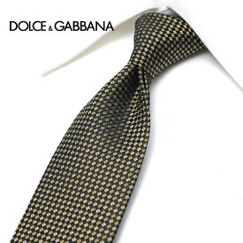 【P20倍】 ドルチェ＆ガッバーナ DOLCE & GABBANA ネクタイ ナロータイ メンズ シルク 100% チェック ブラック ゴールド イタリア ブランド MADE IN ITALY ギフト プレゼント ラッピング無料