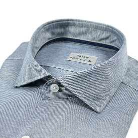 【サマーSALE】【半額以下】 オリアン ORIAN Fluid evolution ジャージー ドレスシャツ ホリゾンタルカラー 長袖 オールシーズン メンズ Slim Fit スリムフィット ナチュラルストレッチ コットン シルク 織柄 ネイビー イタリア ブランド