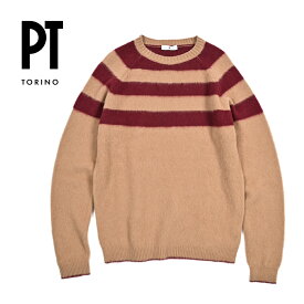 【秋冬先行セール】 ピーティートリノ PT TORINO カシミヤ混 ニットセーター クルーネック ミドルゲージ 長袖 秋冬 メンズ ヴァージンウール カシミヤ ブラウン レッド イタリア ブランド PT01 MADE IN ITALY