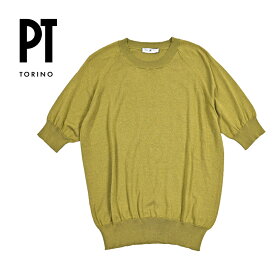 【秋冬先行セール】 ピーティートリノ PT TORINO サマーニットセーター ニットTシャツ クルーネック ハイゲージ 半袖 春夏 メンズ コットン ビスコース グリーン イタリア ブランド PT01 MADE IN ITALY