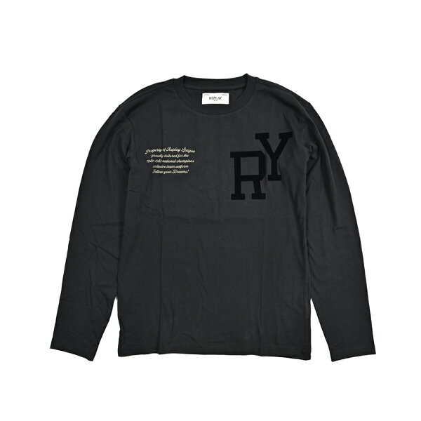 【スーパーSALE】【半額以下】【70％OFF】  リプレイ REPLAY  長袖 Tシャツ ロンT カットソー クルーネック レギュラーフィット メンズ  コットン 100% ブラック  イタリア ブランド