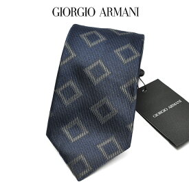 【SALE】【P20倍】 ジョルジオ アルマーニ GIORGIO ARMANI ネクタイ オールシーズン メンズ シルク 100% 総柄 ネイビー イタリア ブランド HANDMADE IN ITALY ビジネス ギフト プレゼント ラッピング無料