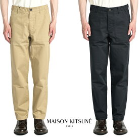 【半額以下】 メゾンキツネ MAISON KITSUNE ベイカーパンツ ワークパンツ チノスラックス ノータック 春夏 メンズ コットン 100％ ベージュ ブラック 2色展開 フランス パリ ブランド