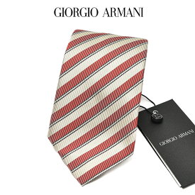 【新春初売り】【P20倍】 ジョルジオ アルマーニ GIORGIO ARMANI ネクタイ オールシーズン メンズ シルク 100% レジメンタル ベージュ×ピンク イタリア ブランド MADE IN ITALY ビジネス ギフト プレゼント ラッピング無料