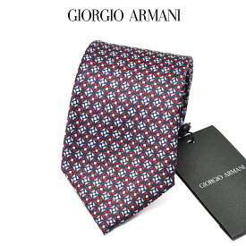 【SALE】【P20倍】 ジョルジオ アルマーニ GIORGIO ARMANI ネクタイ オールシーズン メンズ シルク 100% 総柄 七宝柄 レッド×ネイビー イタリア ブランド HANDMADE IN ITALY ビジネス ギフト プレゼント ラッピング無料