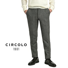 【SALE】 チルコロ 1901 CIRCOLO 1901 23-24AW さらにお値下げ！ ジャージースラックス ノータック スーパーストレッチ イージーパンツ 秋冬 メンズ コットンフリース プリント 杢グレー セットアップ可 イタリア ブランド MADE IN ITALY