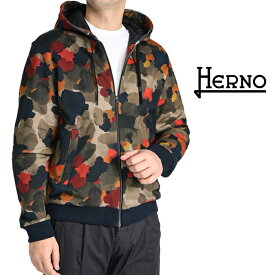 【半額以下】 ヘルノ HERNO SPRING CAMO SWEATER ジップアップ スウェットシャツ フーディーパーカー 長袖 春夏 メンズ コットン 100％ マルチカラー カモフラ イタリア ブランド